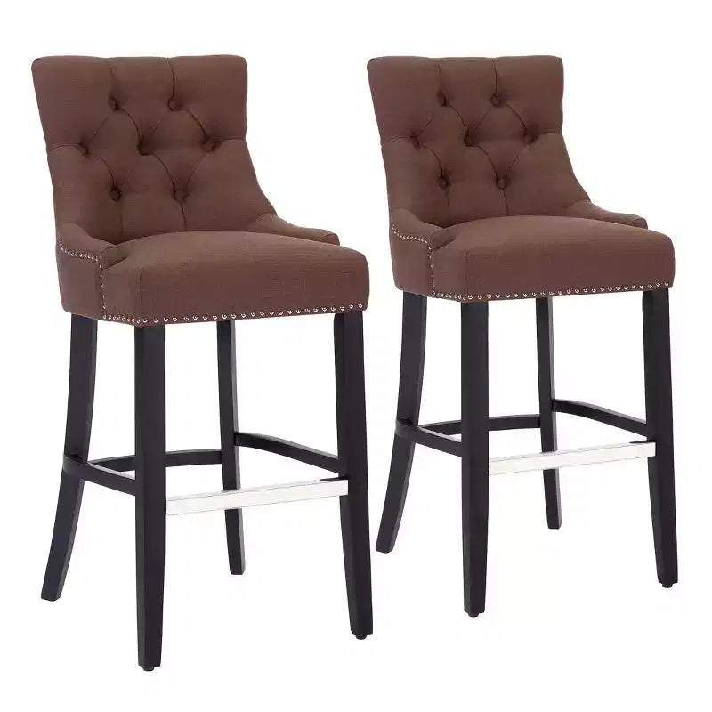 WestinTrends 29 Linen Tufted Buttons Upholstered Wingback Bar Stool (Set of 2) Brown