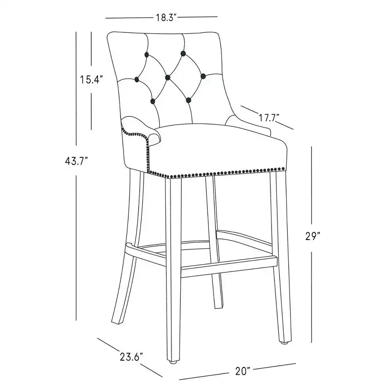Tabouret de bar à dossier ailé capitonné en lin