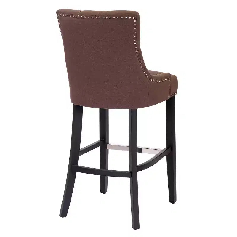 Tabouret de bar à dossier ailé capitonné en lin