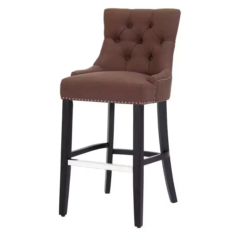Tabouret de bar à dossier ailé capitonné en lin