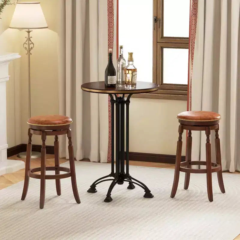 Tabouret de bar pivotant avec assise rembourrée et structure en bois d'hévéa
