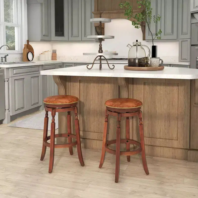 Tabouret de bar pivotant avec assise rembourrée et structure en bois d'hévéa