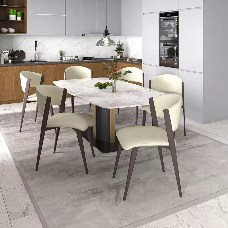 Chaise de salle à manger moderne en cuir PU - Chaise d'appoint ergonomique à dossier incurvé