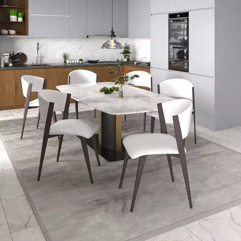 Chaise de salle à manger moderne en cuir PU - Chaise d'appoint ergonomique à dossier incurvé