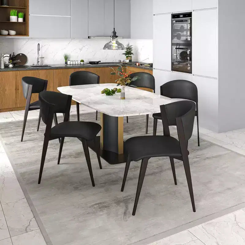 Chaise de salle à manger moderne en cuir PU - Chaise d'appoint ergonomique à dossier incurvé