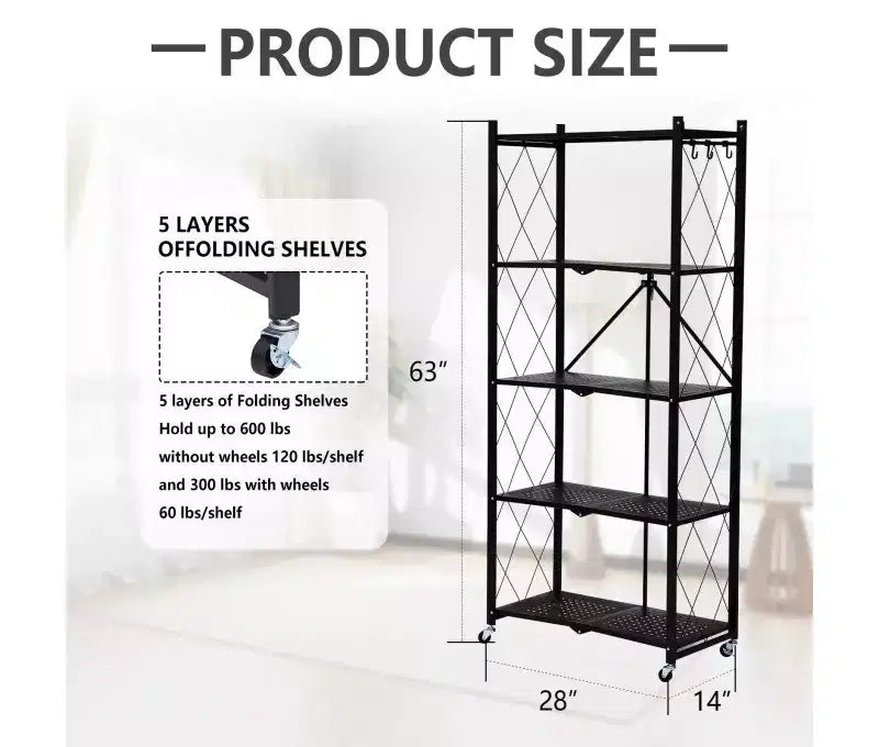 Étagère de rangement pliable à 5 niveaux avec roulettes
