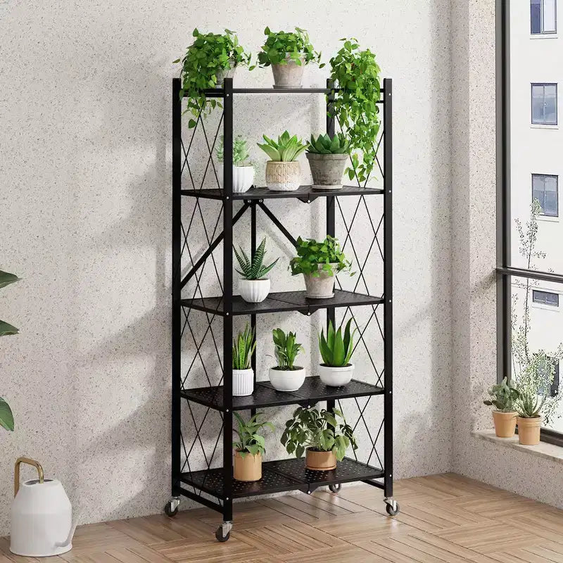 Étagère de rangement pliable à 5 niveaux avec roulettes