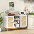 Meuble Buffet Commode avec 2 Portes Tressées en Bambou et 3 Étagères Ouvertes