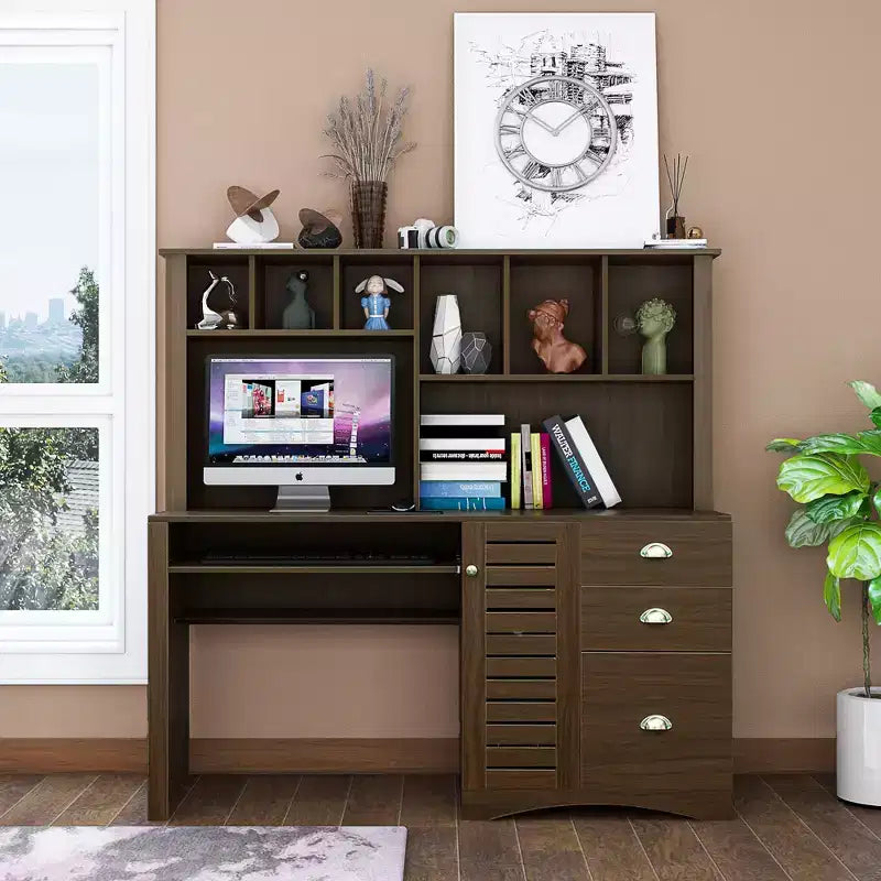 Bureau d'ordinateur à domicile avec étagère, bureau d'écriture, poste de travail