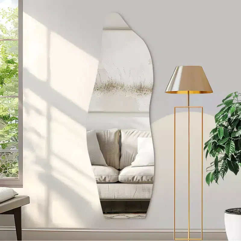 Dovelina Asymmetrical Wall Mirror Decorative Full Length Mirror Frameless Bathroom Mirror 36H x 24W 59H x 20W 64H x 21W 71H x 31W / 35W