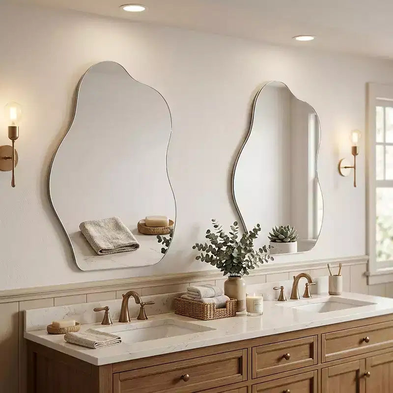 Miroir Mural Asymétrique Décoratif Grand Miroir Sans Cadre pour Salle de Bain