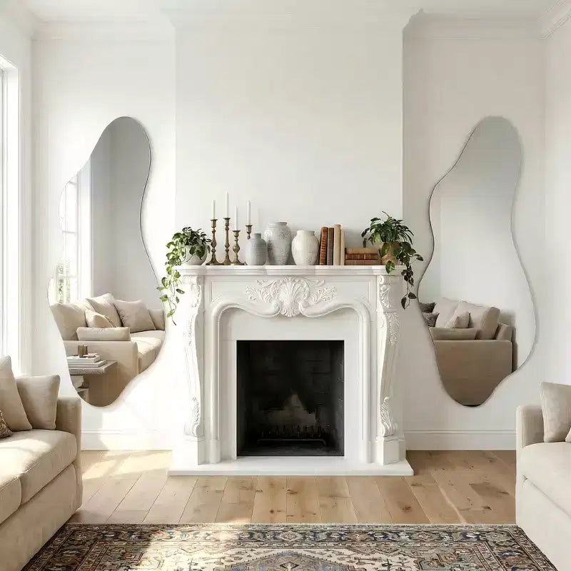 Miroir Mural Asymétrique Décoratif Grand Miroir Sans Cadre pour Salle de Bain