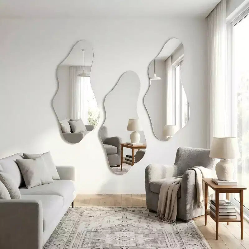 Miroir Mural Asymétrique Décoratif Grand Miroir Sans Cadre pour Salle de Bain