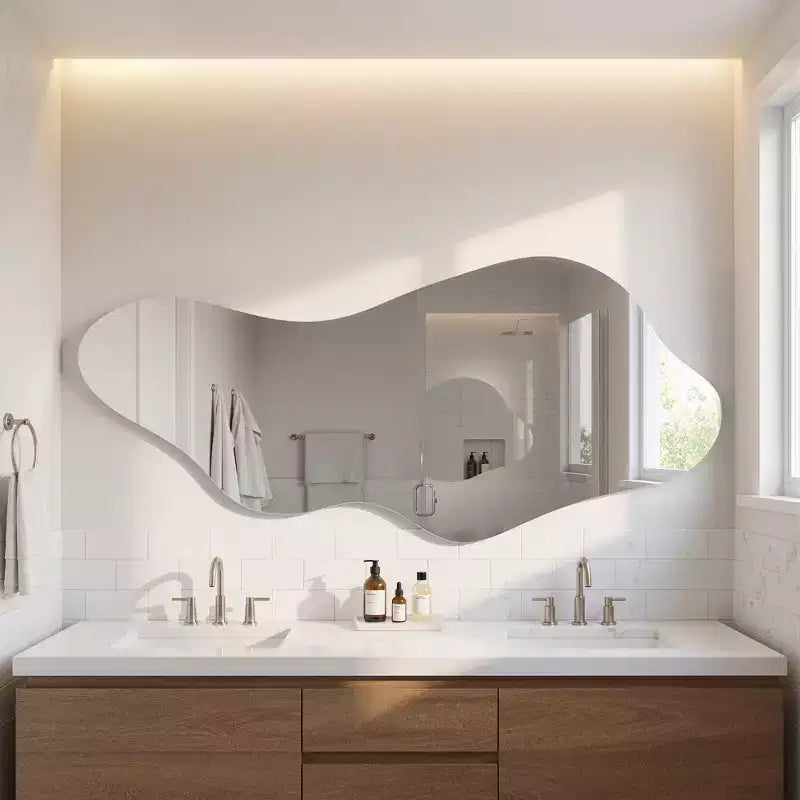 Miroir Mural Asymétrique Décoratif Grand Miroir Sans Cadre pour Salle de Bain