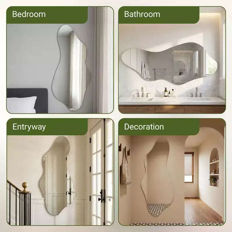 Miroir Mural Asymétrique Décoratif Grand Miroir Sans Cadre pour Salle de Bain