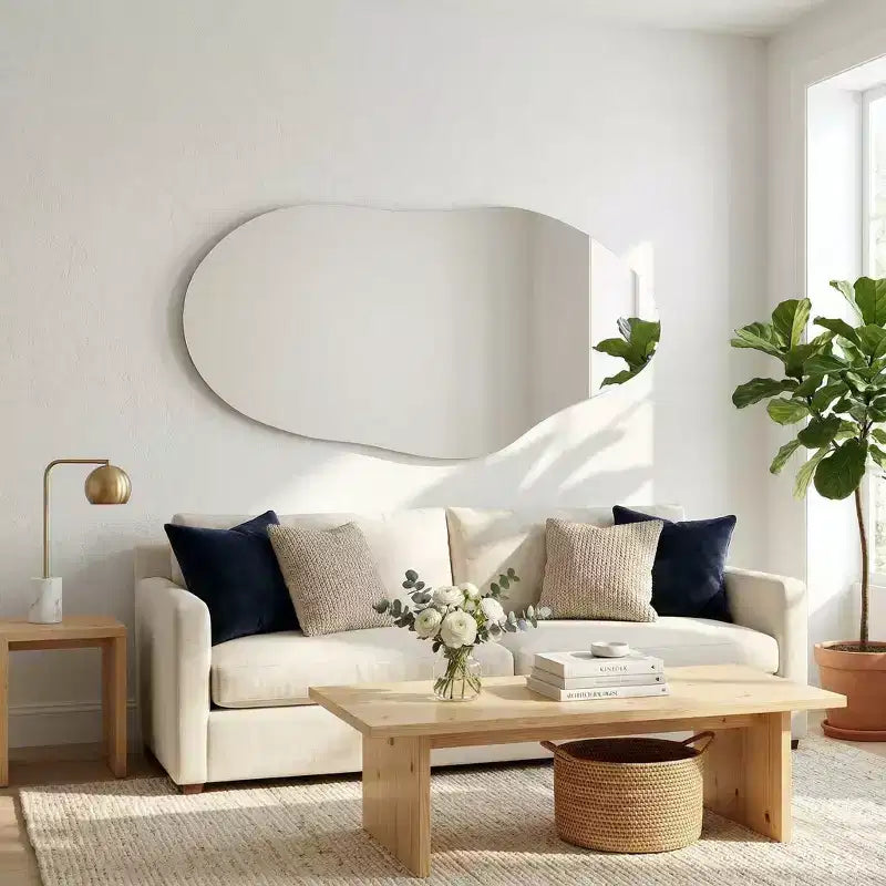 Miroir Mural Asymétrique Décoratif Grand Miroir Sans Cadre pour Salle de Bain