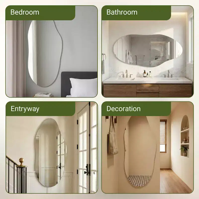Miroir Mural Asymétrique Décoratif Grand Miroir Sans Cadre pour Salle de Bain