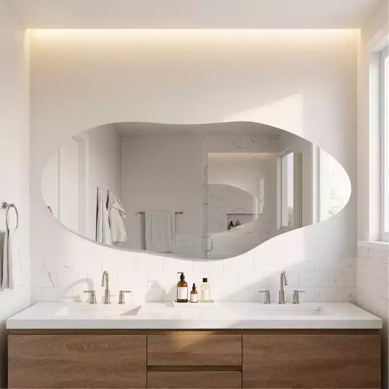 Miroir Mural Asymétrique Décoratif Grand Miroir Sans Cadre pour Salle de Bain