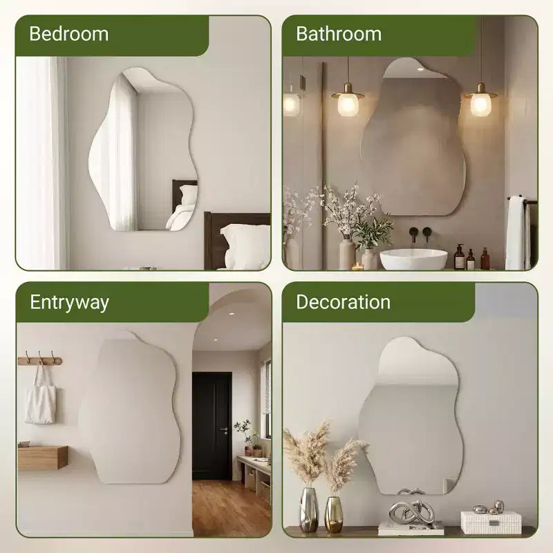 Miroir Mural Asymétrique Décoratif Grand Miroir Sans Cadre pour Salle de Bain