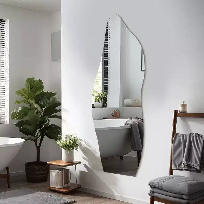 Miroir Mural Asymétrique Décoratif Grand Miroir Sans Cadre pour Salle de Bain
