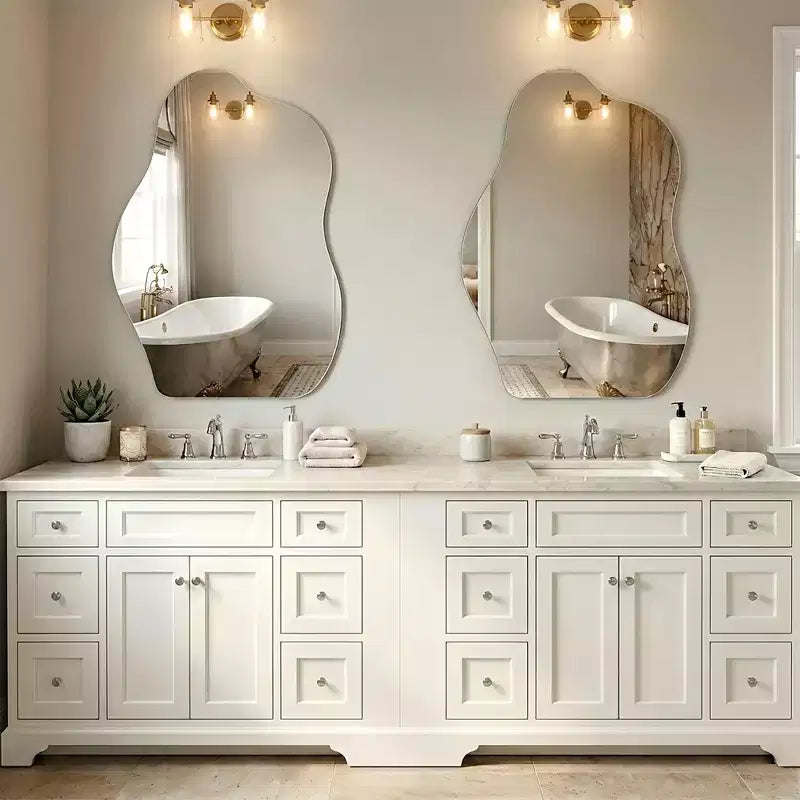 Miroir Mural Asymétrique Décoratif Grand Miroir Sans Cadre pour Salle de Bain