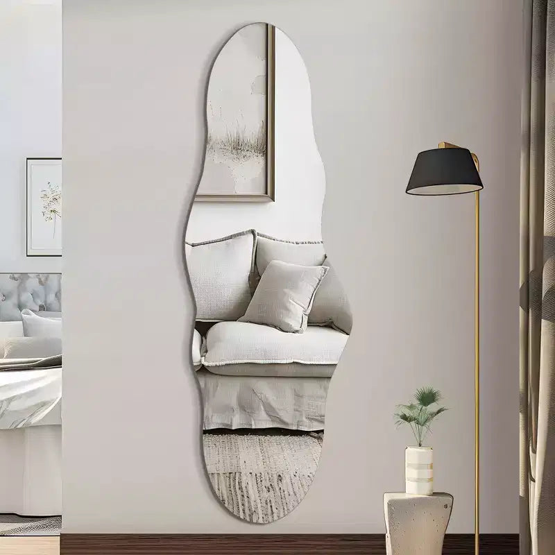 Miroir Mural Asymétrique Décoratif Grand Miroir Sans Cadre pour Salle de Bain