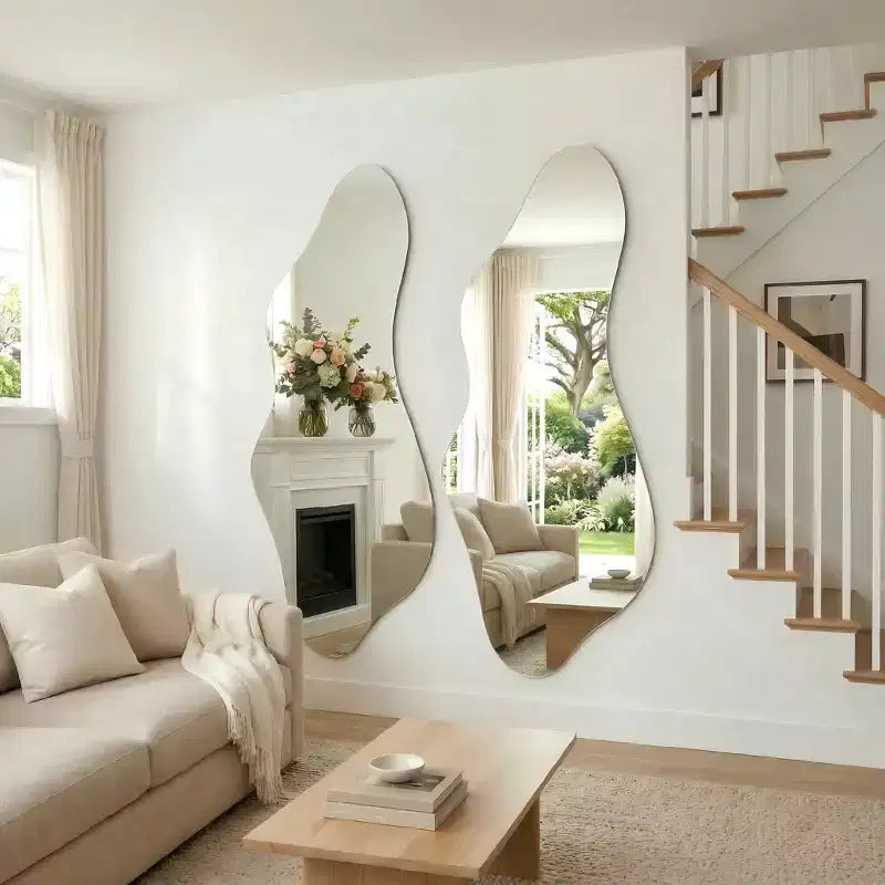 Miroir Mural Asymétrique Décoratif Grand Miroir Sans Cadre pour Salle de Bain