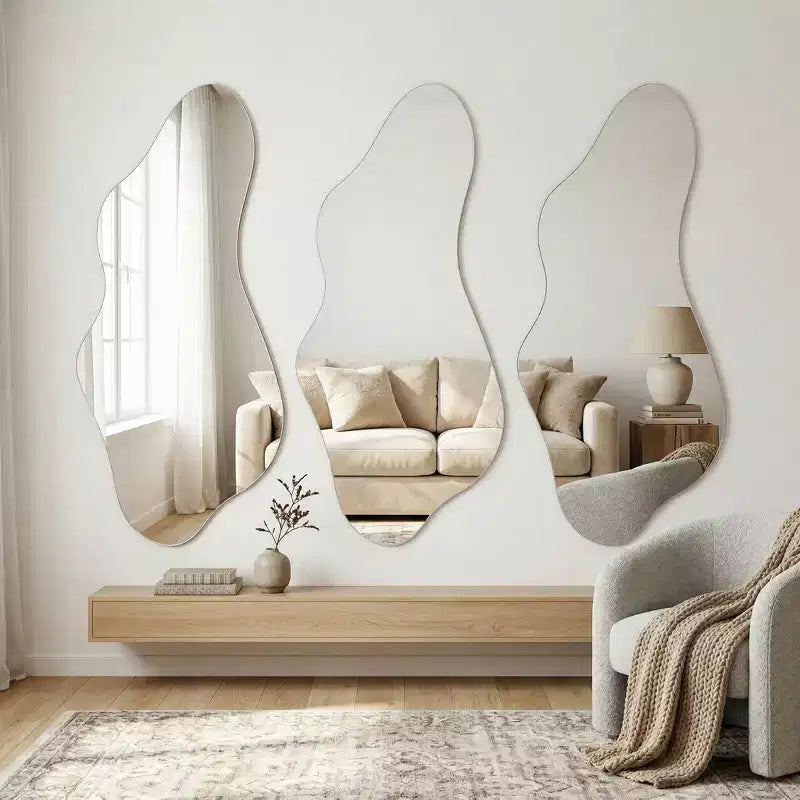 Miroir Mural Asymétrique Décoratif Grand Miroir Sans Cadre pour Salle de Bain