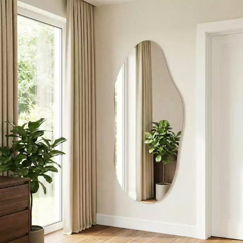 Miroir Mural Asymétrique Décoratif Grand Miroir Sans Cadre pour Salle de Bain