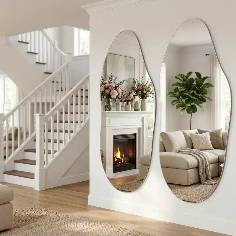 Miroir Mural Asymétrique Décoratif Grand Miroir Sans Cadre pour Salle de Bain