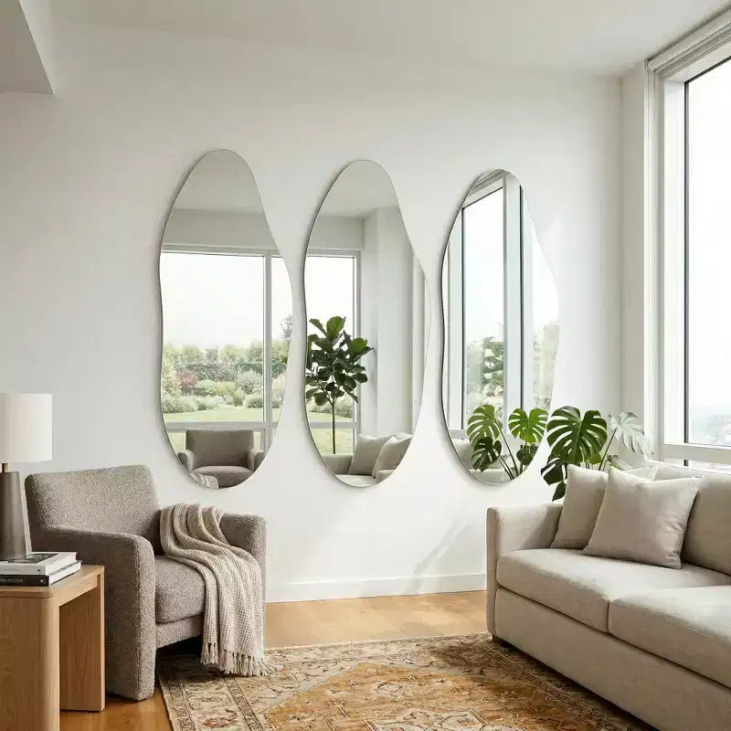 Miroir Mural Asymétrique Décoratif Grand Miroir Sans Cadre pour Salle de Bain