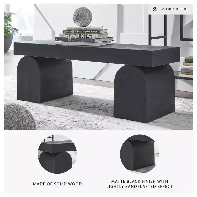 Banc d'appoint – Bois massif noir mat avec pieds décoratifs surdimensionnés