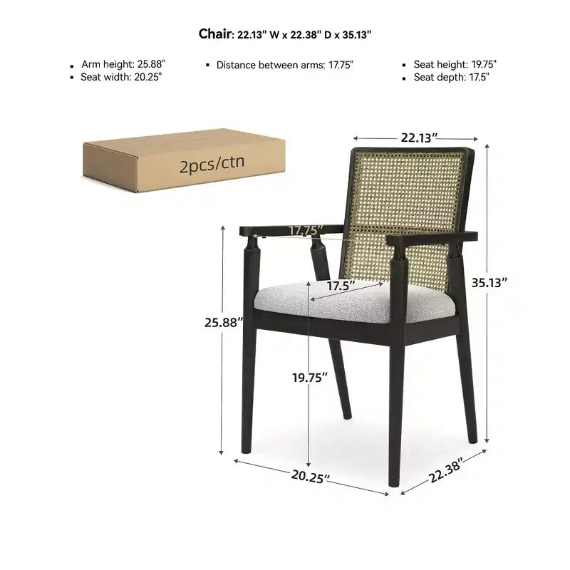 Lot de 2 chaises de salle à manger avec accoudoirs Noir