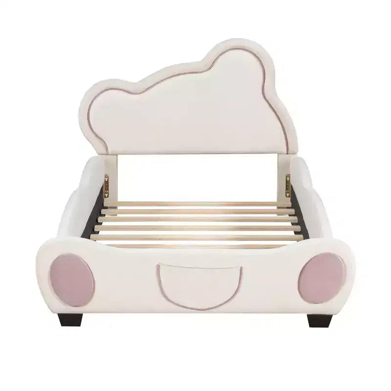 Lit plateforme en velours capitonné avec tête de lit en forme d'ours