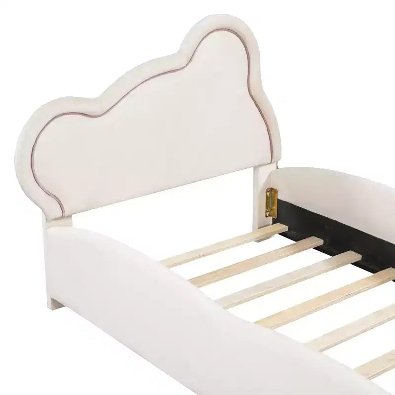 Lit plateforme en velours capitonné avec tête de lit en forme d'ours