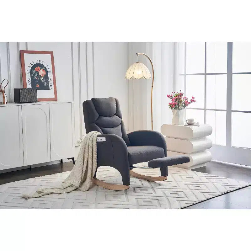 Fauteuil à bascule de chambre d'enfant en coton lin/tissu Teddy, fauteuil d'appoint rembourré