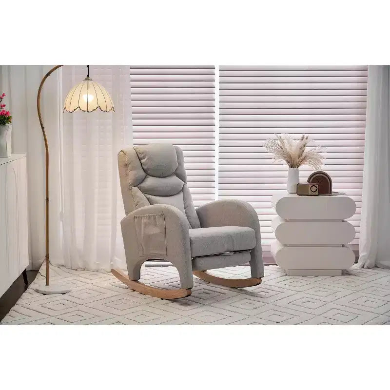 Fauteuil à bascule de chambre d'enfant en coton lin/tissu Teddy, fauteuil d'appoint rembourré