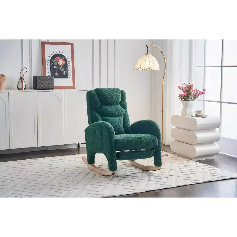 Fauteuil à bascule de chambre d'enfant en coton lin/tissu Teddy, fauteuil d'appoint rembourré