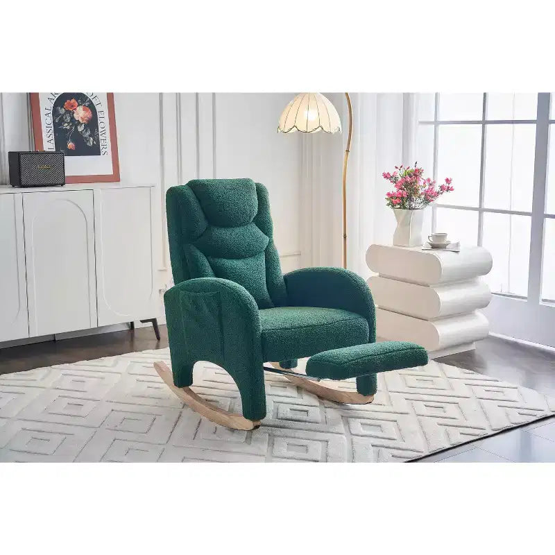 Fauteuil à bascule de chambre d'enfant en coton lin/tissu Teddy, fauteuil d'appoint rembourré