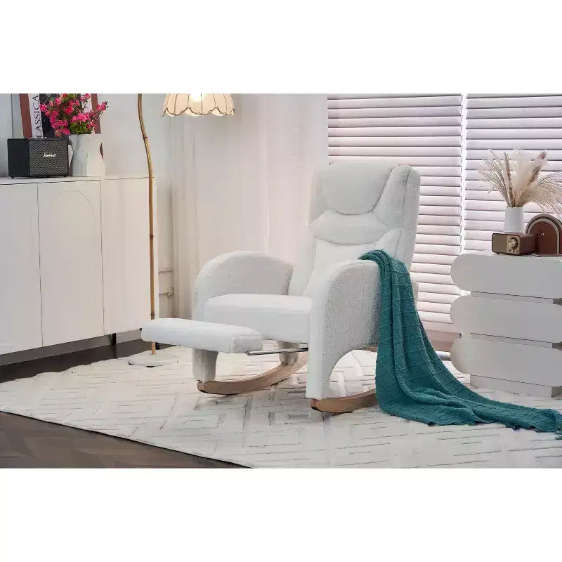 Fauteuil à bascule de chambre d'enfant en coton lin/tissu Teddy, fauteuil d'appoint rembourré