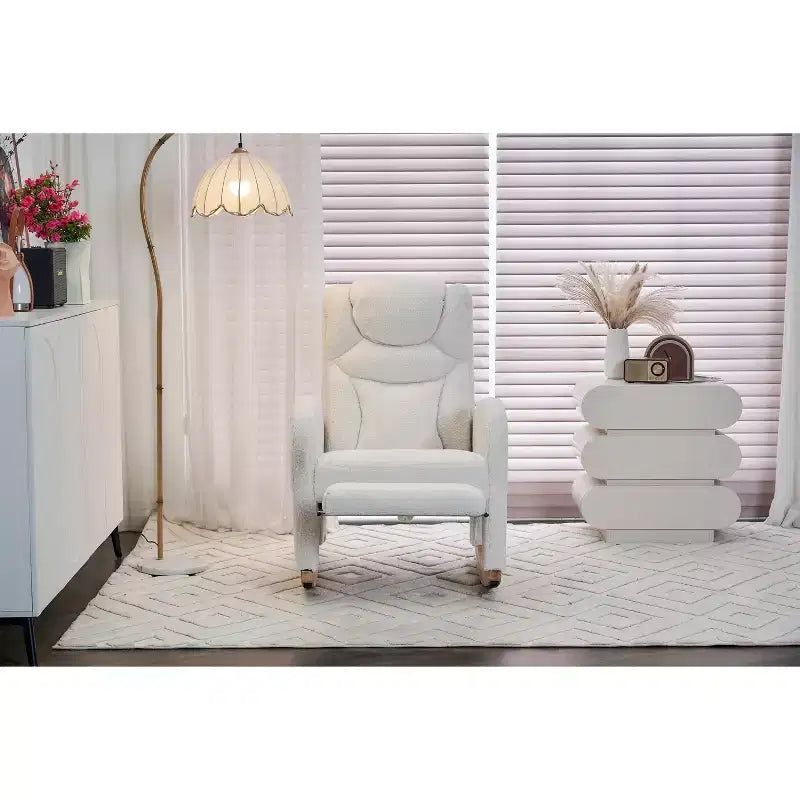 Fauteuil à bascule de chambre d'enfant en coton lin/tissu Teddy, fauteuil d'appoint rembourré