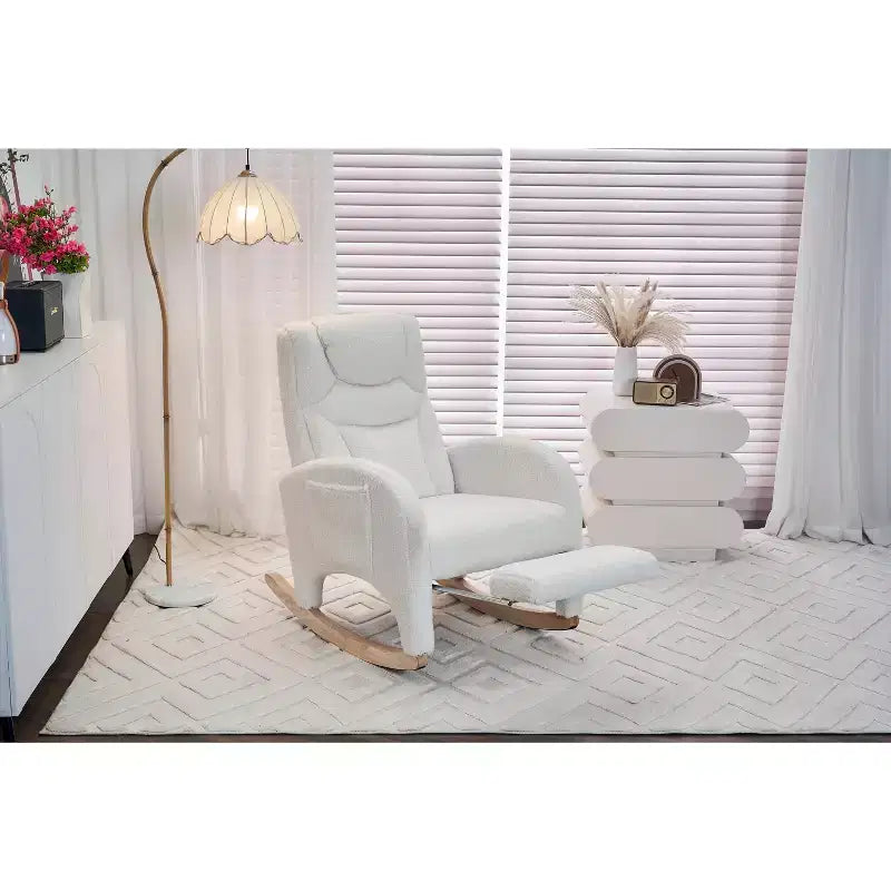 Fauteuil à bascule de chambre d'enfant en coton lin/tissu Teddy, fauteuil d'appoint rembourré