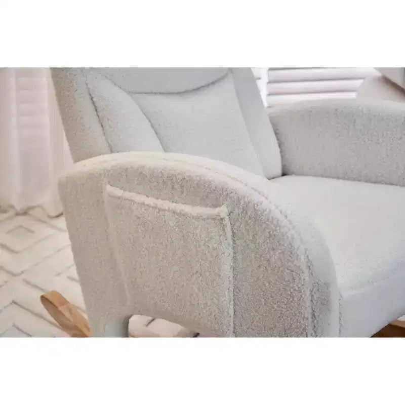 Fauteuil à bascule de chambre d'enfant en coton lin/tissu Teddy, fauteuil d'appoint rembourré