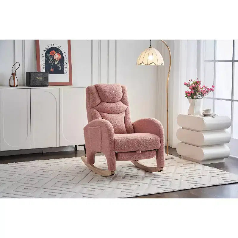 Fauteuil à bascule de chambre d'enfant en coton lin/tissu Teddy, fauteuil d'appoint rembourré