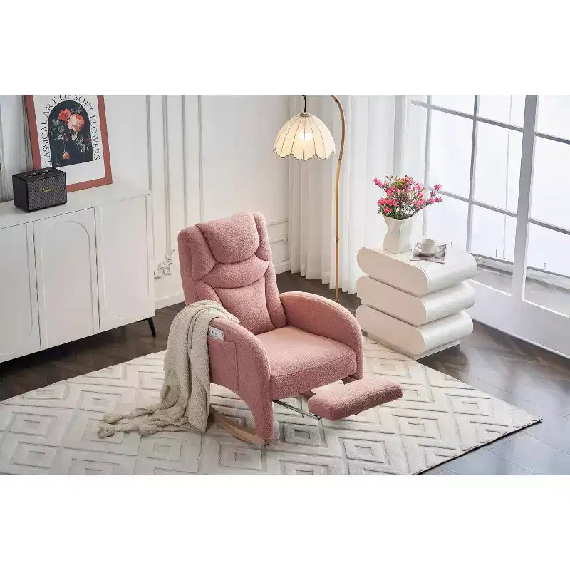 Fauteuil à bascule de chambre d'enfant en coton lin/tissu Teddy, fauteuil d'appoint rembourré