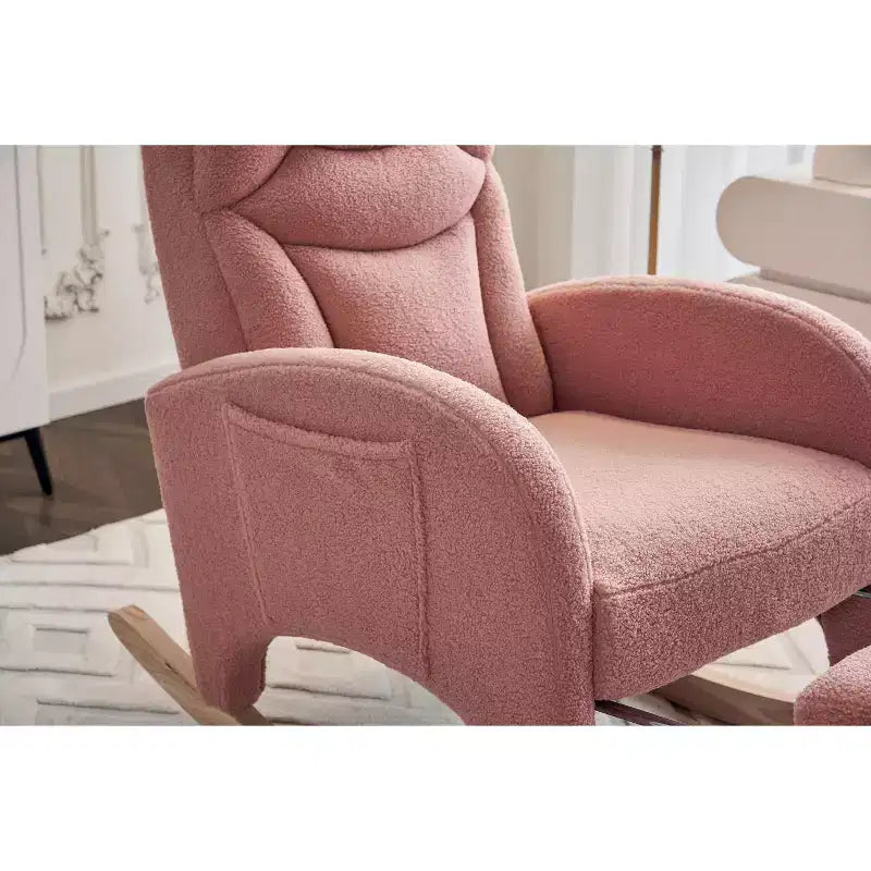 Fauteuil à bascule de chambre d'enfant en coton lin/tissu Teddy, fauteuil d'appoint rembourré