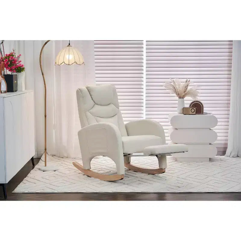 Fauteuil à bascule de chambre d'enfant en coton lin/tissu Teddy, fauteuil d'appoint rembourré