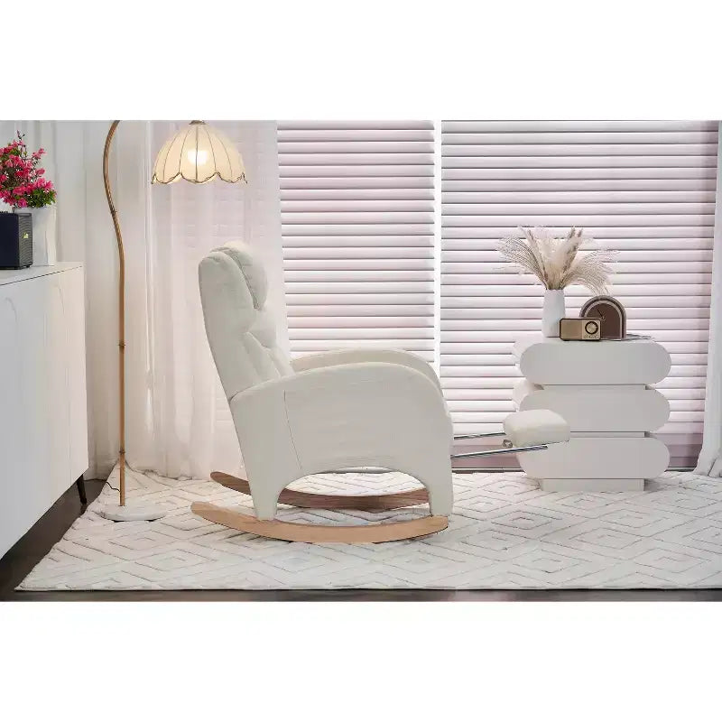 Fauteuil à bascule de chambre d'enfant en coton lin/tissu Teddy, fauteuil d'appoint rembourré