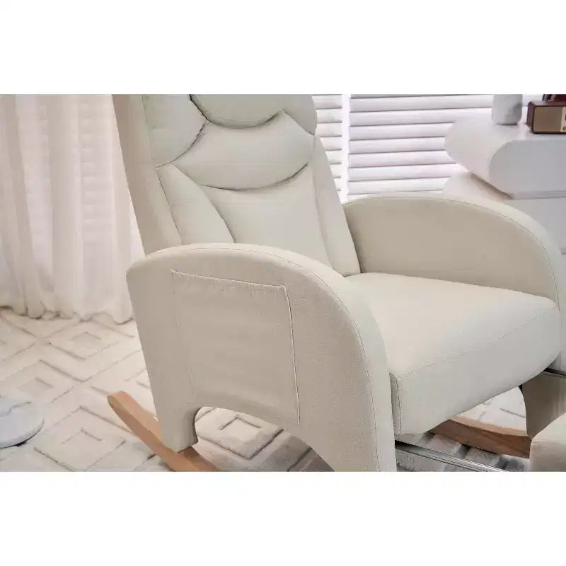 Fauteuil à bascule de chambre d'enfant en coton lin/tissu Teddy, fauteuil d'appoint rembourré