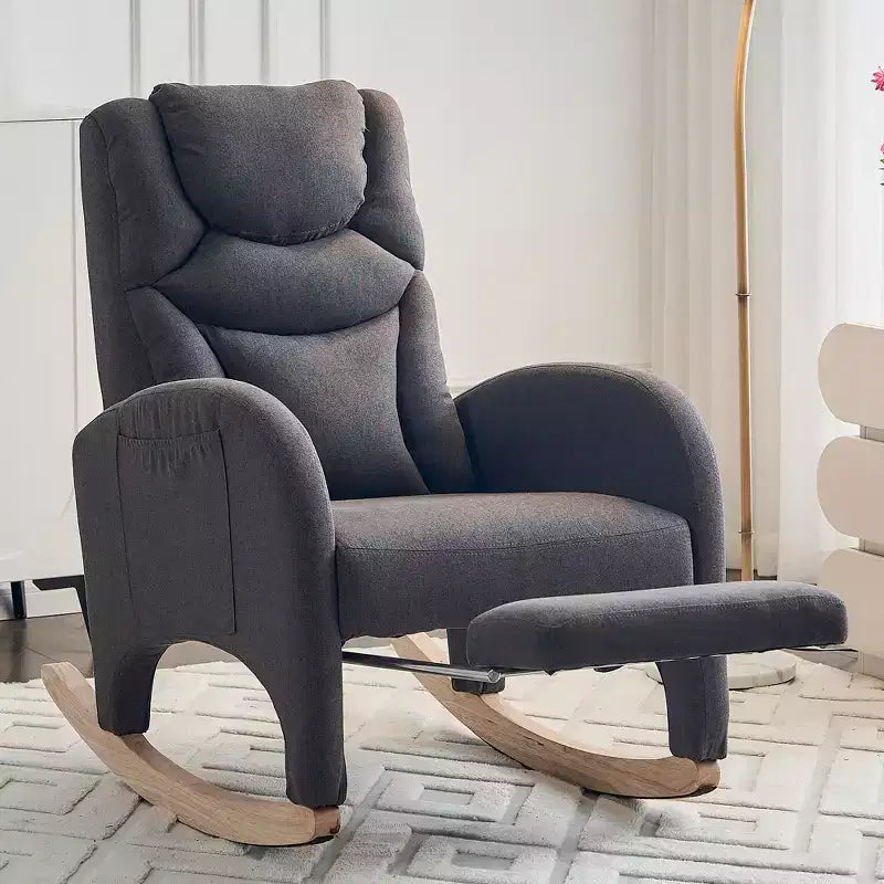 Fauteuil à bascule de chambre d'enfant en coton lin/tissu Teddy, fauteuil d'appoint rembourré